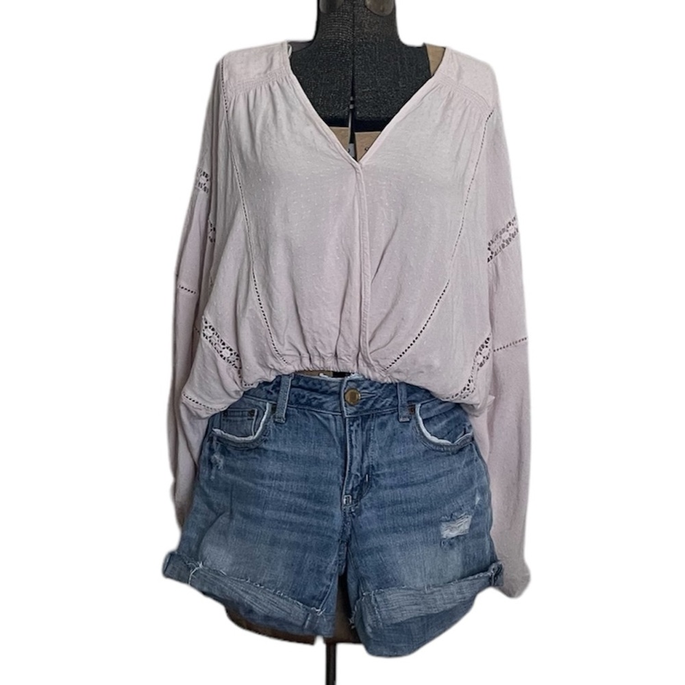 Vintage Havana Faux Wrap Boho Cropped Blouse